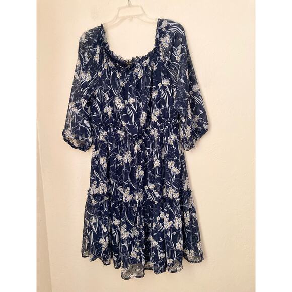 Ryan Michelle Women's Dress Size XL Dark Navy Blue Floral Off The Shoulder NWOT - Picture 2 of 7